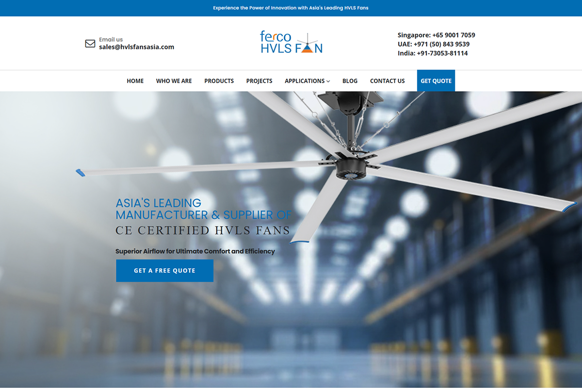 HVLS Fans Asia website homepage